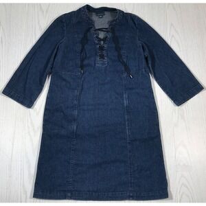 J Jill Denim Dress Women XS Blue Laced Up V-Neck Long Sleeve Cotton Boho Comfort